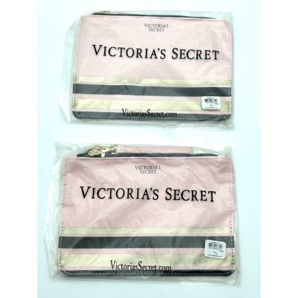 Victoria's‎ Secret Pink Canvas Wristlet Clutch Pouch Zip Bag Travel Makeup NWT